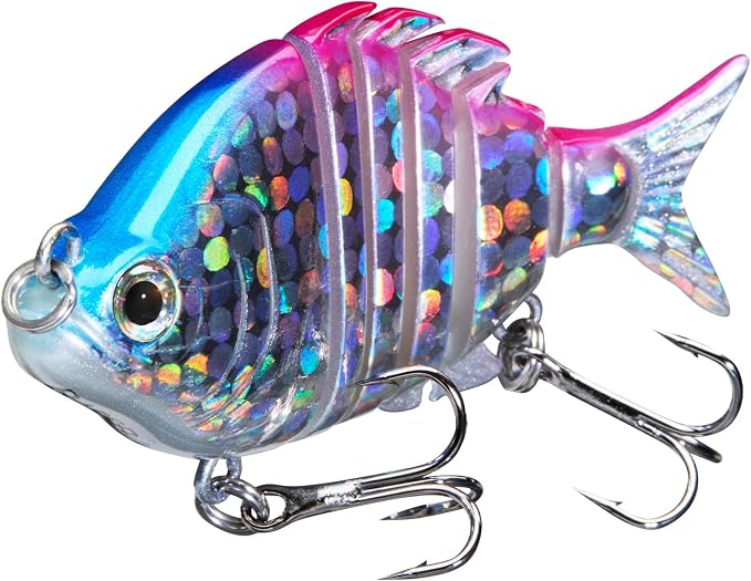 Bassdash SwimPanfish 2.5”/0.34oz Hard Bluegill Swimbaits Multi Jointed Topwater Trout Bass Fishing Crank Lure,Pack of 4