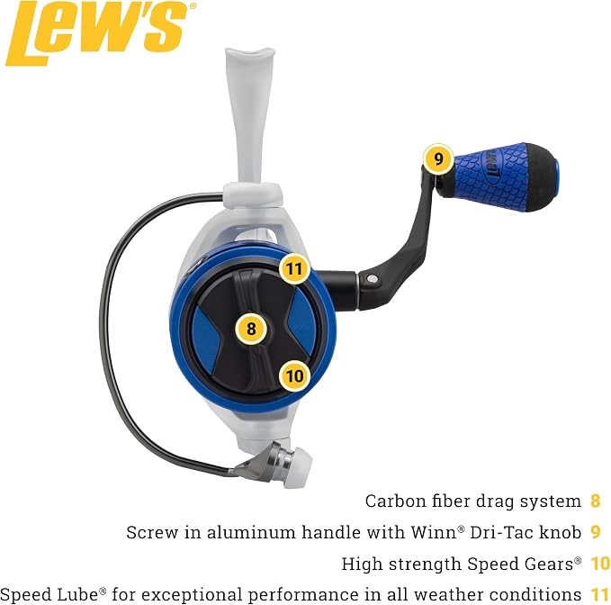Lew's Custom Inshore Speed Spin Spinning Fishing Reel, 6.2:1 Gear Ratio, Right or Left-Hand Retrieve, Aluminum Frame, 7 Bearing System with Stainless Steel Double Shielded Ball Bearings, White