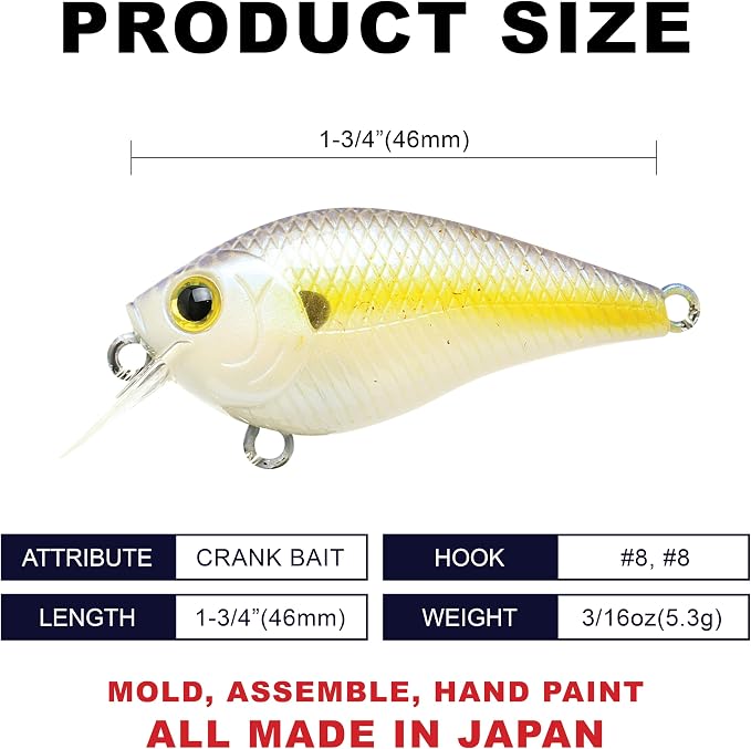Lucky Craft LC 0.5 Squarebill Crankbait, Silent Fishing Lure for Bass Trout and Pike, Made in Japan, Freshwater Fishing Gear, Hard Bait Bass Lures
