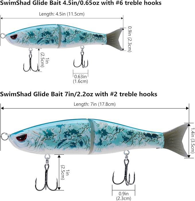 Bassdash SwimShad Glide Baits Jointed Swimbait Bass Pike Salmon Trout Muskie Fishing Lure,3-Pack
