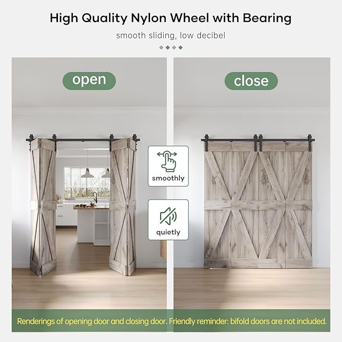 76" Bifold Sliding Barn Door Hardware Track Kit,Side Mounted Black J Shape Roller,Smoothly and Quietly,Assembly Easy,Fit Four 18" Bi-Folding Doors (Door Not Included)