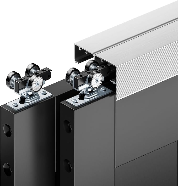 5FT Bypass Door Hardware, Closet Door Track Kit, Top-Mounted Style, Made of Heavy Duty Aluminum, Smoothly and Quietly, for 2 Doors System - Fit Min Door Panel Width of 30.5in, Silver