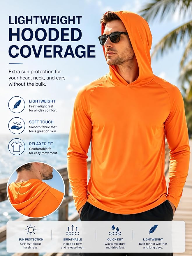 ZITY 3 Pack Men's Sun Protection Hoodie Shirt Fishing Shirts for Men UPF 50+ Long Sleeve Shirt Lightweight Rash Guard