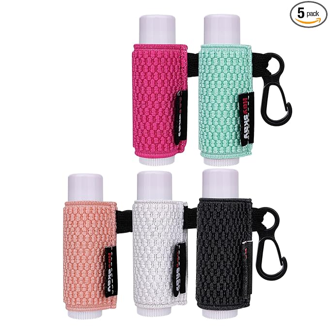 HEYSKAY 5PCS Lip Balm Holder Lip Gloss Sleeves Keychain Lipstick Holder Keychain Chapstick Elastic Sleeves(Fleshpink/Aqua/White/Rose/Black)