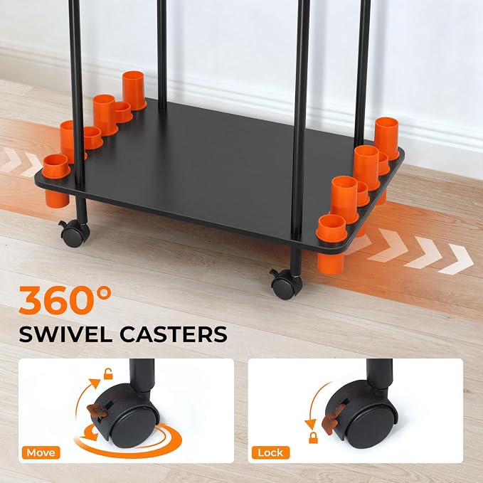 KastKing V12 Gear Trolley, Indoor Fishing Rod Holder for 12 Combos, 3-Tier Fishing Rod Rack With Peg Wall, Patented Built-in Line Spooler, Mobile Tackle Storage Cart With Locking Wheels