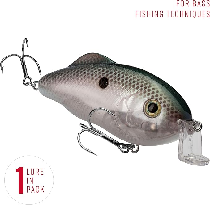 Strike King Hybrid Hunter Shallow Jr. Fishing Lure, Shallow Diving Crankbait, 90-Degree Bill, 3D Eyes, Loud Rattle, Dives 1 to 3-Feet,Size 4 & 6 Treble Hooks