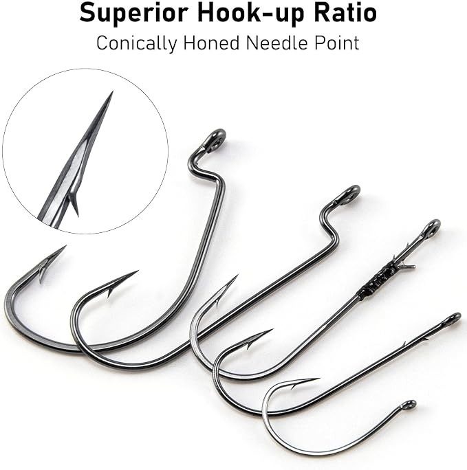 Dr.Fish Bass Hook Assortment, EWG, Round Bend, Drop Shot, Heavy Cover, Freshwater Fishing Worm Hooks Kit with Tackle Box, Texas Rig, Wacky, Punching Flipping