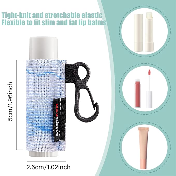 HEYSKAY 5PCS Lip Balm Holder Sleeves Keychain Chapstick Holder Keychain Lip Gloss Holder Chapstick Elastic Sleeves(Marble Print)