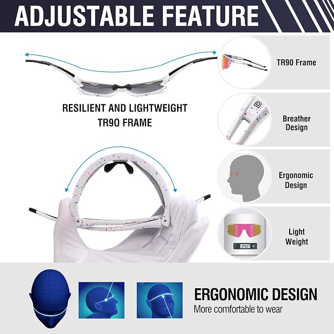 DUCO Polarized Sports Sunglasses for Men Women: UV400 Protection 24g Wrap Around Glasses for Baseball Running Hiking DC0023