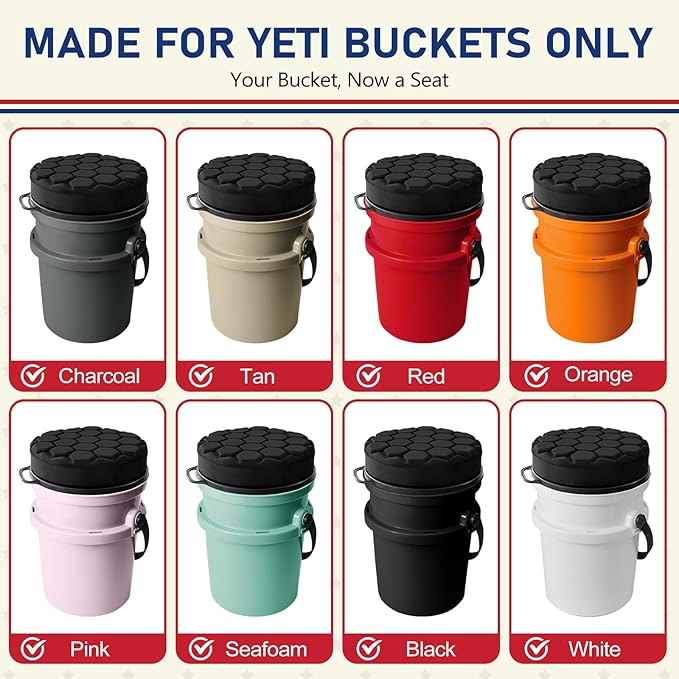 5 Gallon Bucket Seat for Yeti Loadout Bucket Only, 3" Thickened Foam Cushion, 360°Swivel Seats with Hang-It Hook, Seat lid for Dove Duck Hunting, Ice Fishing, Baseball, Camping, Gardening