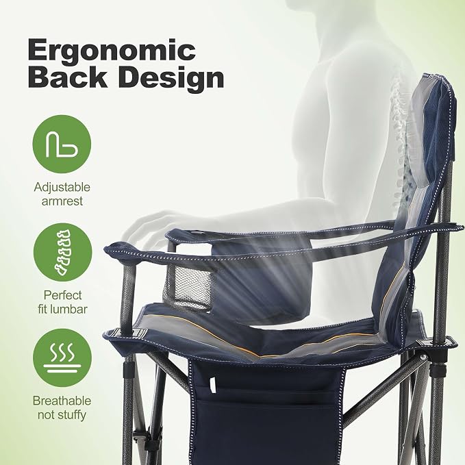 LET'S CAMP Folding Camping Chair Oversized Heavy Duty Padded Outdoor Chair with Cup Holder Storage and Cooler Bag, 450 LBS Weight Capacity, Thicken 600D Oxford