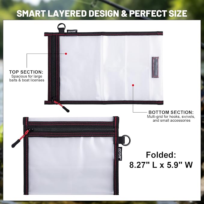 Goture 3Pcs Waterproof Fishing Lure Bags, Clear Fishing Bait Storage Pouches, Soft Plastic Tackle Organizer Bags for Freshwater & Saltwater, Heavy Duty Fishing Gear Pouches for Jig, Worm, Swimbait