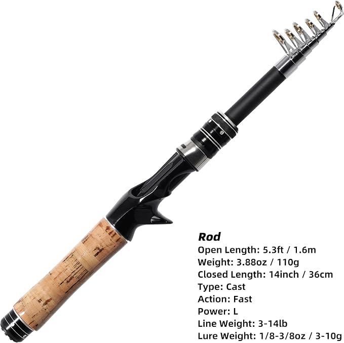Kilitn Fishing Rod and Reel Combo, Ultra-Light Baitcasting Combo Baitcast Reel Durable Fiberglass Telescopic Rod with Comfortable Handle for Freshwater or Saltwater Fishing