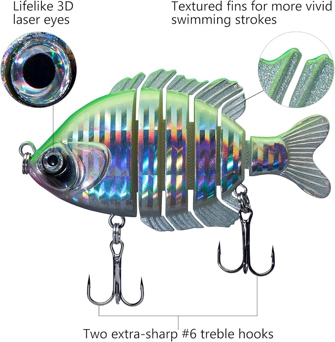 BASSDASH SwimPanfish Multi Jointed Panfish Bluegill Swimbaits Hard Topwater Bass Lures Fishing Lure Crank Saltwater 3.5in/0.85oz