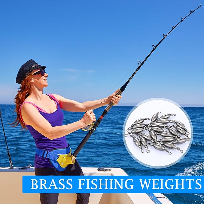 Seenelling 20 Pcs Brass Fishing Sinker Swivel Fishing Weights Saltwater Bullet Sinkers Drop Shot Weight Egg Sinkers with Swivel Rolling Removable Freshwater