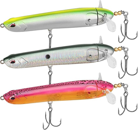TRUSCEND Popobait Easy Catch Fishing Lures with BKK Hooks, Instant Startup, Longer Cast, Balanced Spray/Sound/Swim, Plopper Topwater Lures for Bass, Trout, Pike, Walleye, Freshwater Saltwater Fishing