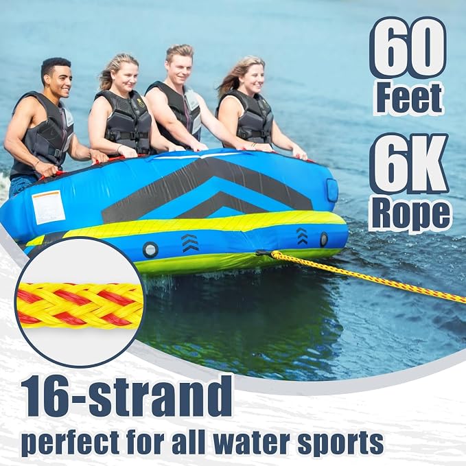 Boat Tow Rope 60ft 3-6K, Floating Ropes for Towable Tubes Accessories