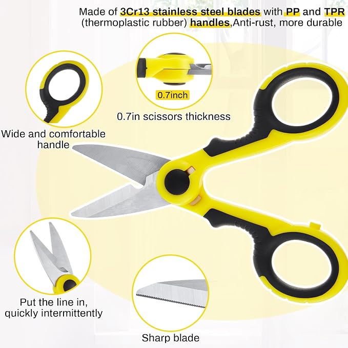 Honoson 2 Pcs 5.7" Fishing Scissors Braided Line Cutters Fishing Heavy Duty 3cr13 Non Slip Serrated Edge Scissors Saltwater Freshwater Braid Multi Function Snips for Trimming (Yellow Black)