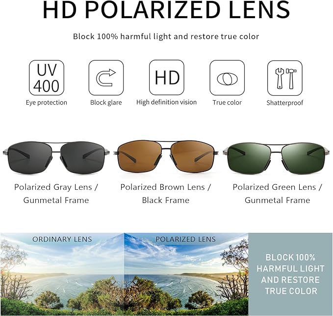 SUNGAIT Ultra Lightweight Rectangular Polarized Sunglasses Men UV400 Protection