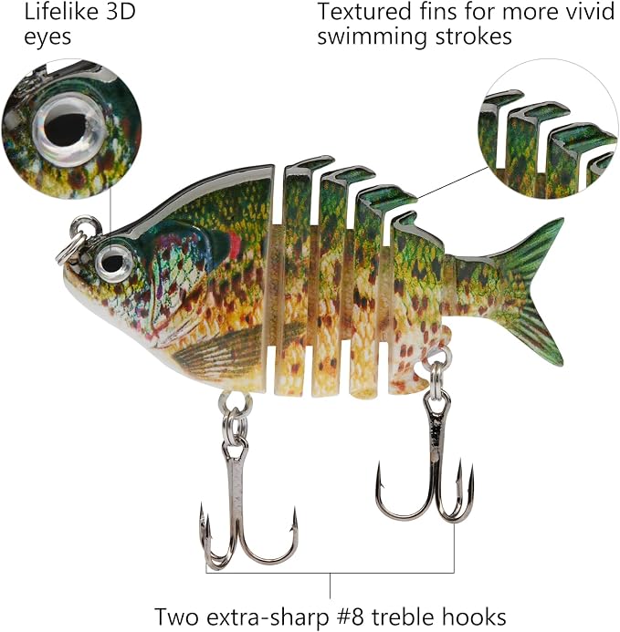 Bassdash SwimPanfish 0.34oz Hard Swimbaits Multi Jointed Topwater Trout Bass Fishing Crank Lure for Freshwater and Saltwater
