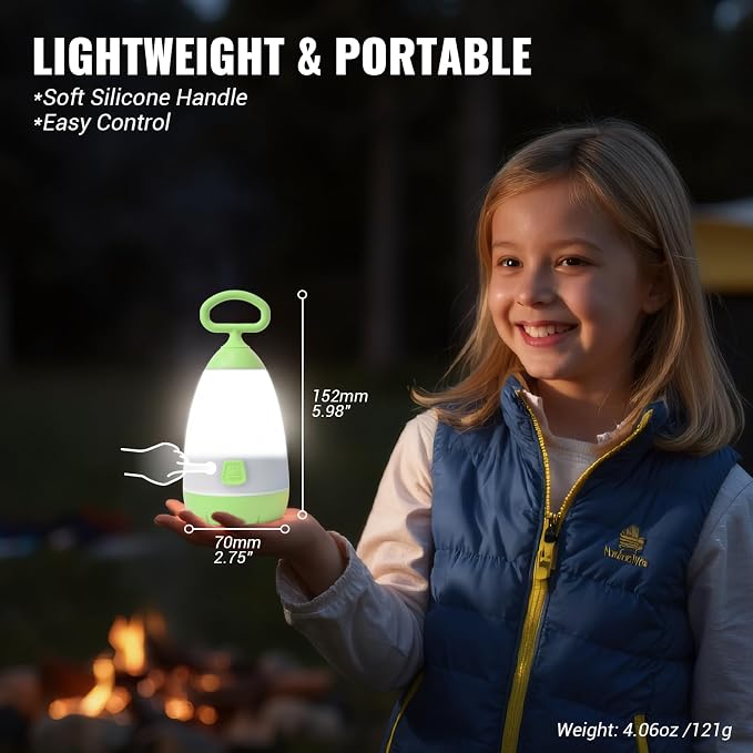 2-Pack Kids Camping Lantern & Night Light, Battery Operated, 360° Eye-Safe Light, IPX4 Waterproof RGB Portable for Family RV Camping (Green & Red, 6× AAA Included)