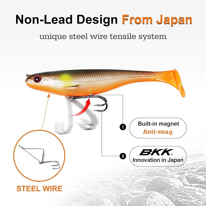 TRUSCEND Shadtale Easy Catch Soft Fishing Lures, Unique Vibration and Action for Various Rigs, Paddle Tail Swimbaits Trailer for Bass, Trout, Crappie, Walleye, Redfish, Saltwater & Freshwater Fishing