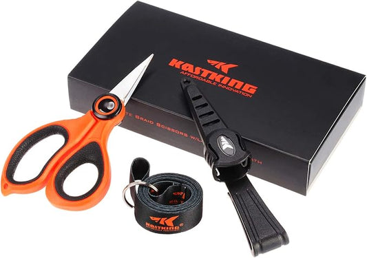 KastKing Fishing Line Scissors, Braided Line Cutters, w/Sheath, Super Sharp 3CR13 Japanese Stainless Steel Blades, Non-Slip TPR Handles, Includes Lanyard