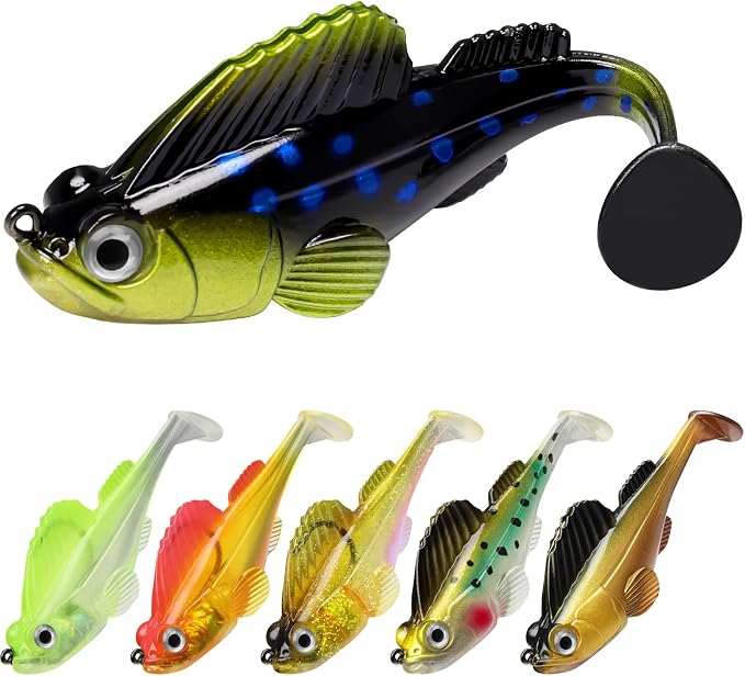 GOTOUR Pre-Rigged Soft Fishing Lures with Weedless Hook, Lifelike Paddle Tail Swimbaits for Bass Fishing, Freshwater & Saltwater Fishing Bait, Fishing Tackle for Bass, Pike, Trout, and Walleye