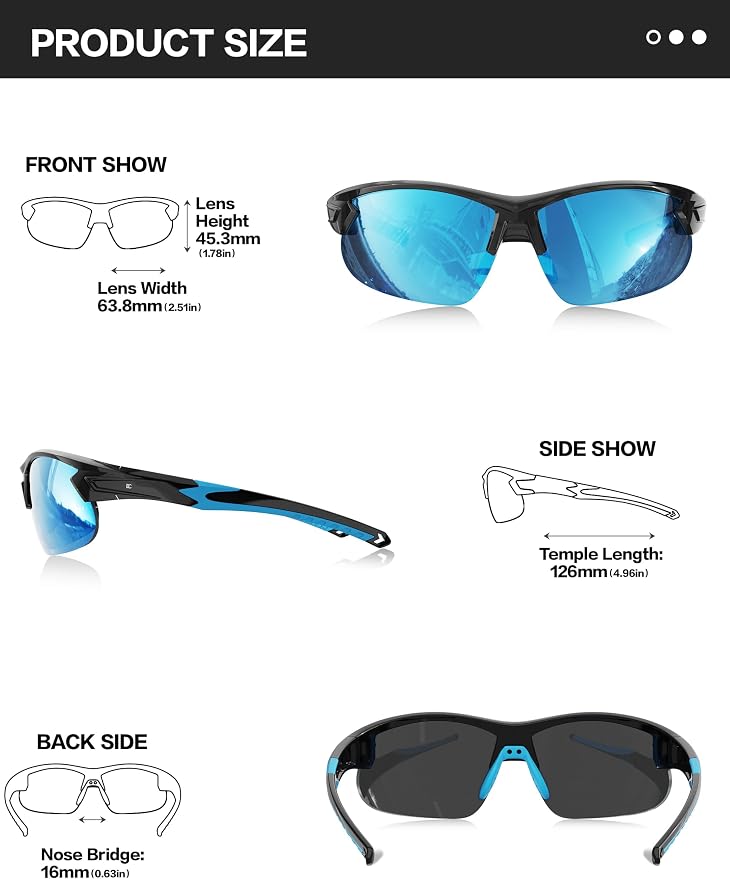 BIRCEN Mens Polarized Sunglasses for Sports: TR90 Lightweight Sun Glasses Wrap Around Shades for Fishing Driving Cycling