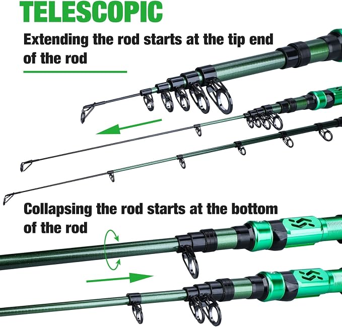 Sougayilang Fishing Rod Reel Combinations, 24 Ton Carbon Fiber, Portable Telescopic Fishing Rod Spinning Reels for Travel Saltwater Freshwater Fishing Gifts for People