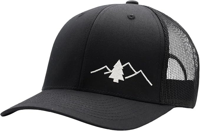 LINDO Trucker Hat [ Great Outdoors Design ] for Men and Women: Mid Profile Cap with Breathable Mesh Back and Adjustable Snap