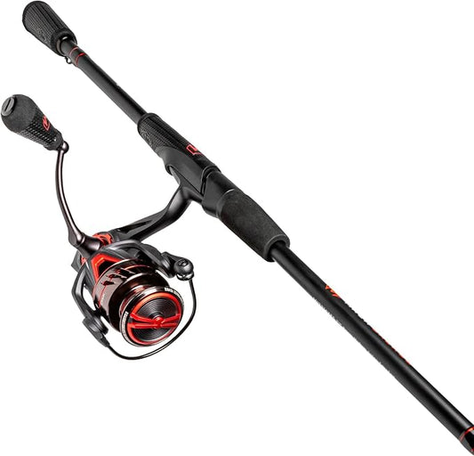 Lew's MACH Jacked Spinning Reel and Fishing Rod Combo, HM50 Graphite Rod, Tanso Tech Frame, Black/Red