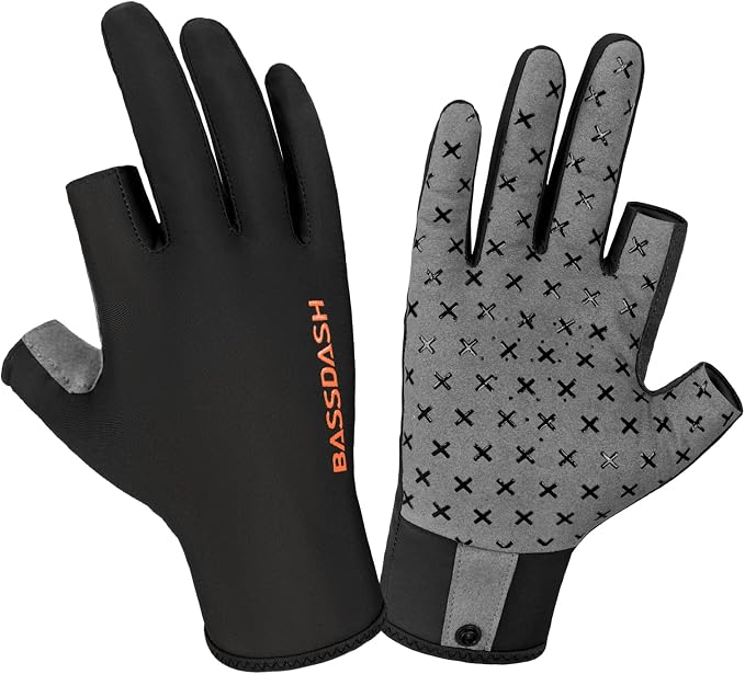 BASSDASH Unisex Fingerless Camo Hunting Gloves for Men's Women's Early Season Warm Weather UPF 50+ Lightweight Fishing Photography HG03