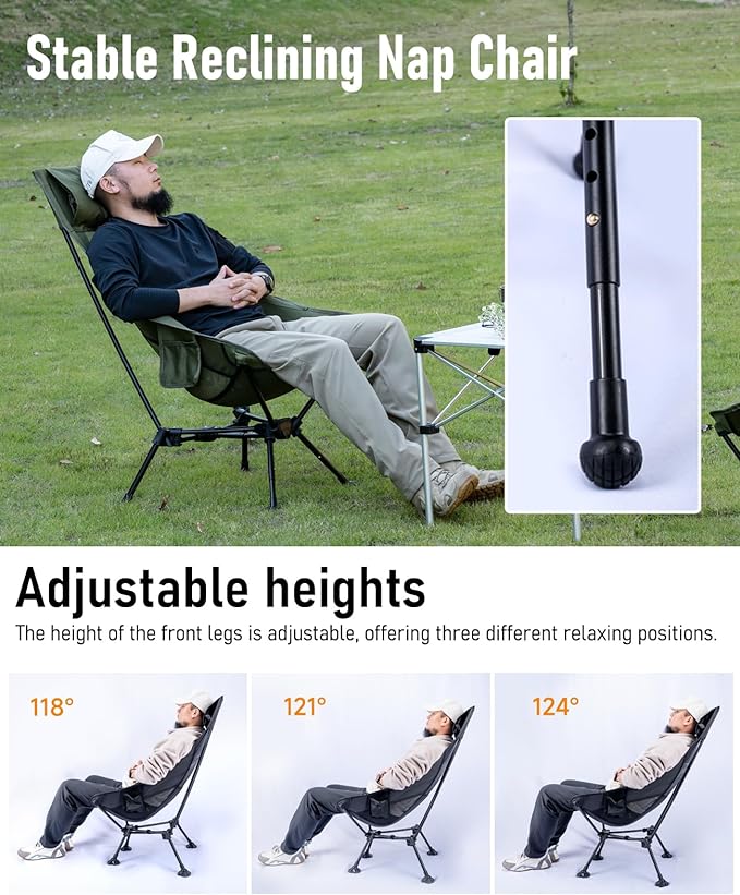 iClimb Ultralight Compact Camping Folding Beach Chair with Anti-Sinking Large Feet (Black - Triangular Frame High Back)