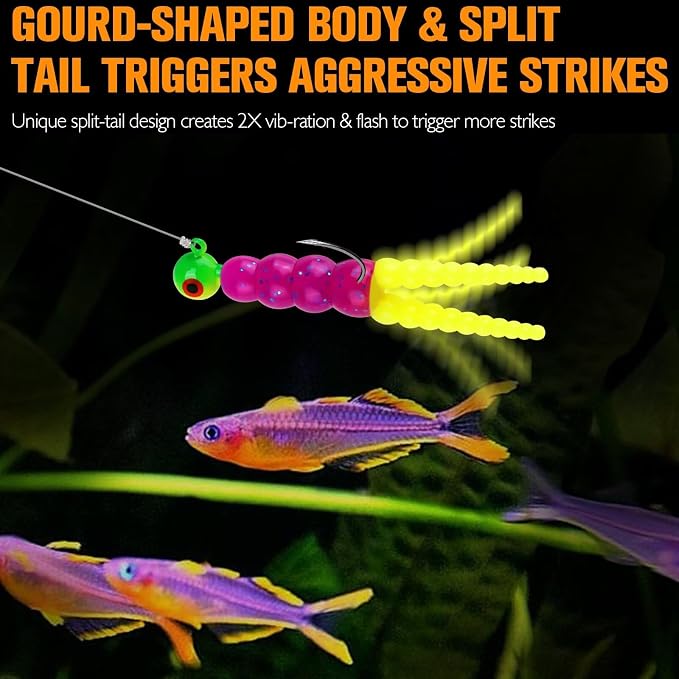 Dovesun Crappie Lures Kit Fishing Soft Plastic Lures Crappie Walleye Trout Bass Fishing Baits Fishing Grub Worms Minnow Paddle-Tail Split-Tail Grub Swimbaits 50-100Pcs with Tackle Box
