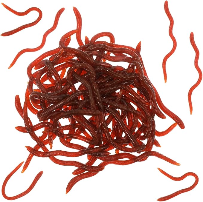 50 Pcs Fake Worms Soft Lure Trout Worm Earthworm 3.35 in Faux Lifelike Stretchy Rubber Earthworms Trick Fishing Lures Baits for Halloween Sensory Bin April Fool's Day Party