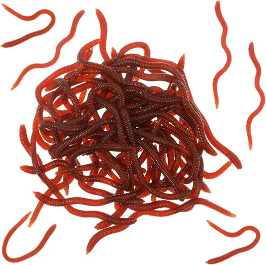 50 Pcs Fake Worms Soft Lure Trout Worm Earthworm 3.35 in Faux Lifelike Stretchy Rubber Earthworms Trick Fishing Lures Baits for Halloween Sensory Bin April Fool's Day Party