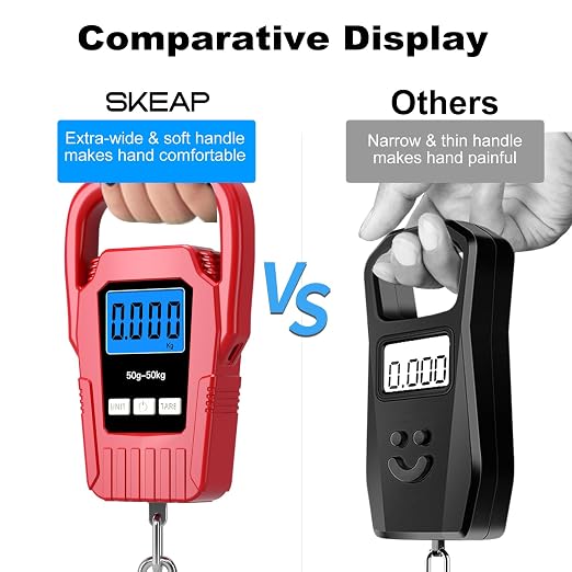 Digital Fish Scale Hanging Scale Fishing Scale,110lb/50kg Luggage Scale,Upgrade Large Handle & Backlit LCD Display, Electronic Balance Digital Fishing Postal Scale, Red, Fishing Gifts for Men