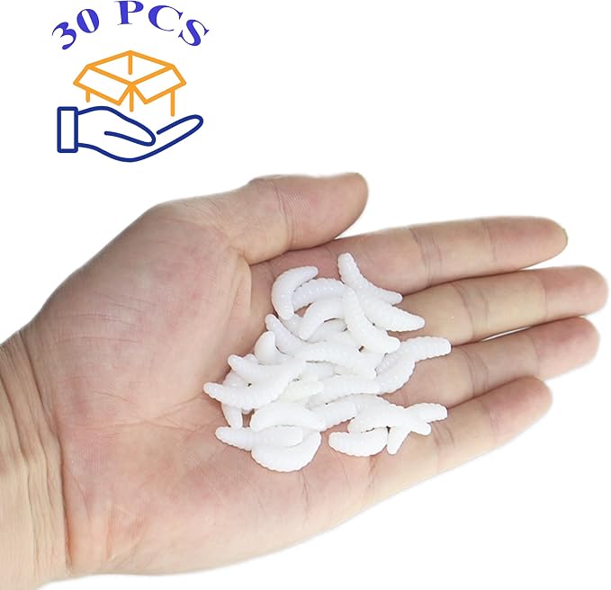 Fake Maggots Soft Worm Tipped Lure Wax Worms for Fishing or Pranks, Ice Fishing Lures Baits Perfect for Crappies Sunfish Catfish Bream Blue Gills Perch Trout Worms