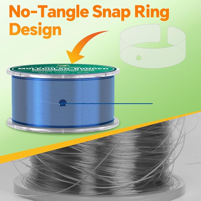 Pro Monofilament Fishing Line with Knot Instruction Cards for Multi Purpose Cost Effective, Strong Yet Thin Nylon String for Big Fishes, Tangle-Free & UV Resistant, 15/20/30/50/80LB
