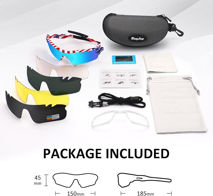 BangLong Polarized Cycling Sunglasses for Men Women, 26g Sports Sunglasses with 5 Lenses for Running Fishing Baseball Driving