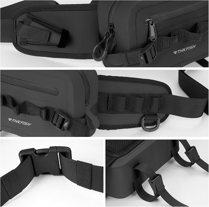 THKFISH Waterproof Fishing Waist Pack with Fishing Rod Holder, Airtight Zipper Closure, Lightweight Sling Fishing Waist Bag for Fly Fishing