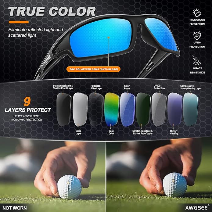 Polarized Sports Sunglasses for Men 100% UV Protection Wrap Around Unbreakable Sun Glasses for Fishing Driving