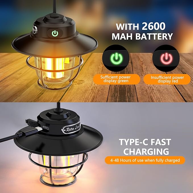 Camping Lantern, Portable Camping Light, Rechargeable Lanterns 4 Light Modes(1300-6500K), Adjustable Brightness, Waterproof Tent Lantern LED Lanterns for Power Outages, Camping, Fishing