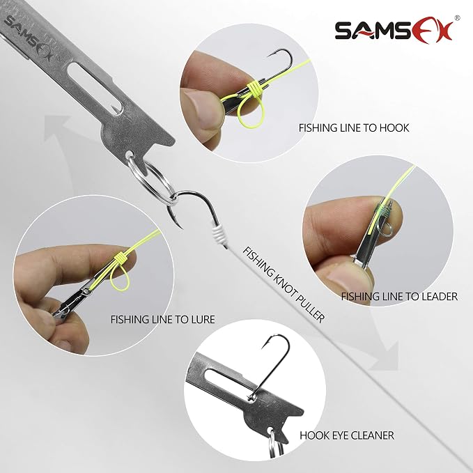 SAMSFX Fishing Stainless Steel Hook Tier, Knot Tying Tool, Loop Tyer, Hook Remover and Zinger Retractors Combo