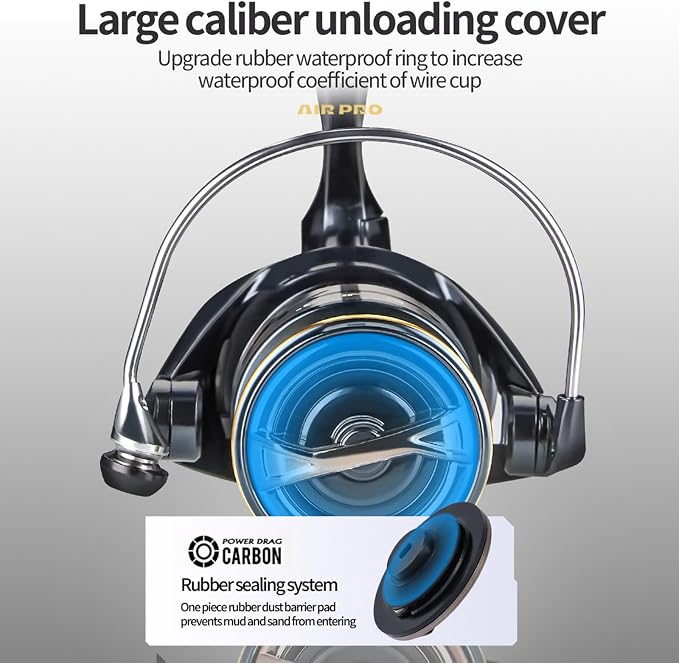 Spinning Reel for Fishing - Saltwater Resistant, Carbon Fiber Lightweight Body, Waterproof Seals, Anti-Tangle Design, Smooth Casting, 18lb Drag, Metal line Guide, Interchangeable Handle
