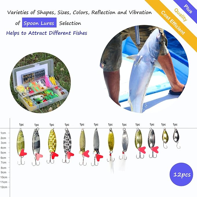 EXAURAFELIS Fishing Lures,Tackle Box with Tackle Included, Crankbaits, Spoon, Shrimp Worm Bait, Hooks,Weights & Other Accessories, Fishing Lures kit Lure Set for Bass Trout Salmon