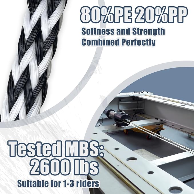 Boat Tow Rope 60ft 3-6K, Floating Ropes for Towable Tubes Accessories