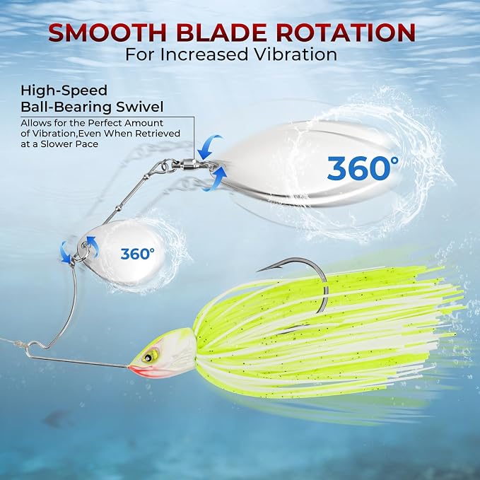 MadBite by KastKing Spinnerbait Fishing Lures, Bass Trout Salmon Walleye Stainless Steel Spinner Baits Kit, Saltwater Freshwater, 4 pcs