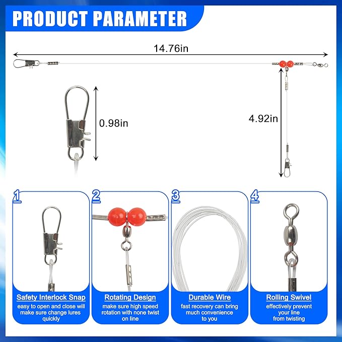 Fishing Leaders Saltwater Tackle Rig Surf Fishing Rigs with Swivel Snaps High Strength Wire Leader Bottom Rigs Fishing Gear Equipment for Lures Bait Hooks